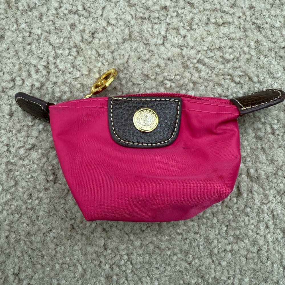 Longchamp Pink and Brown Key Card Holder